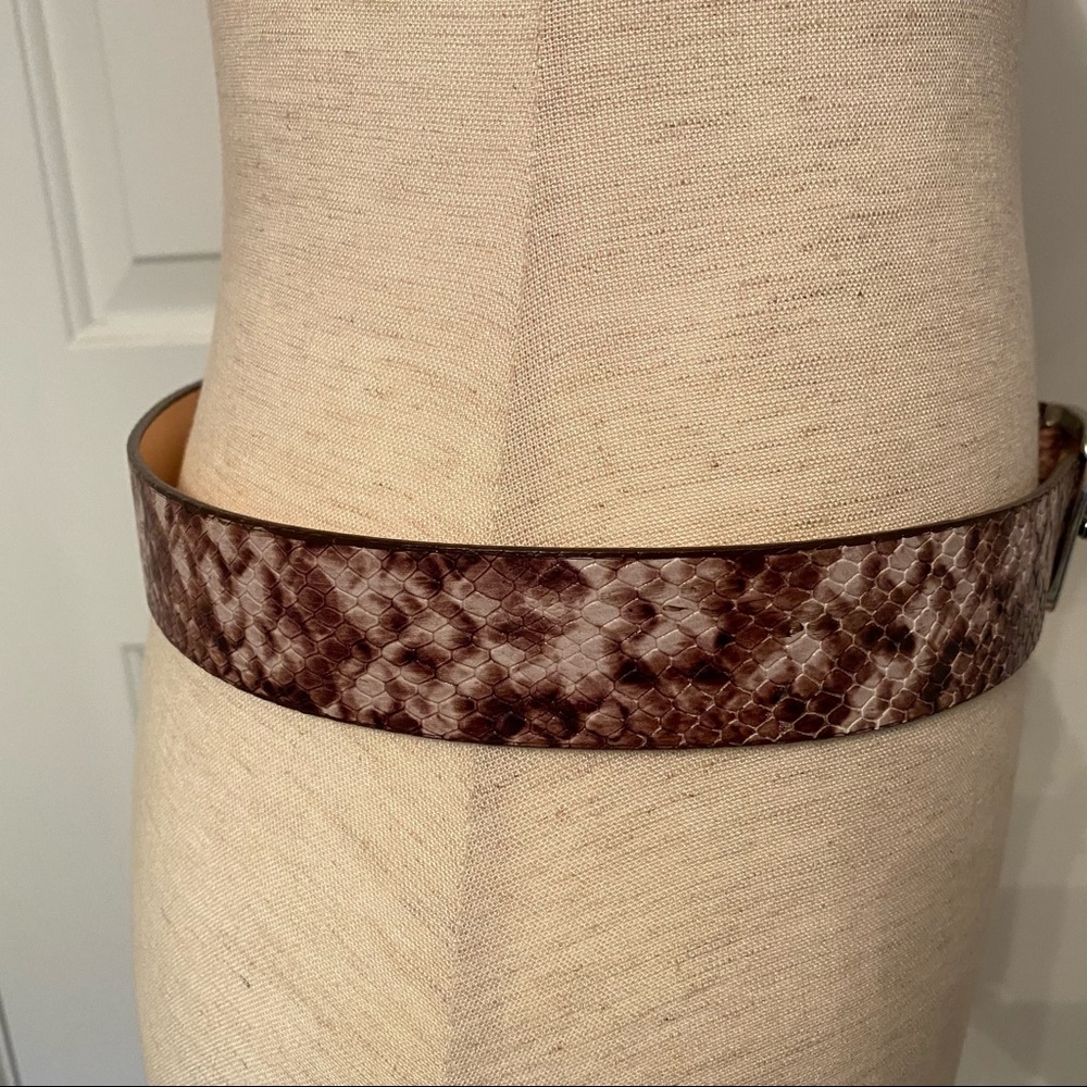 BRAVE LEATHER NEW BELT BROWN CREAM EMBOSSED LEATHER SNAKESKIN LOOK CANADA Size S - Picture 5 of 13